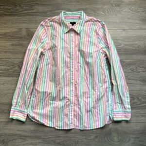 Talbots Pink Green Long Sleeve Cotton Stripe Preppy Spring Button Down Size M